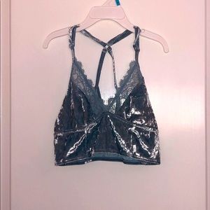 Blue Lacey Pastel Velvet Bralette/ Top